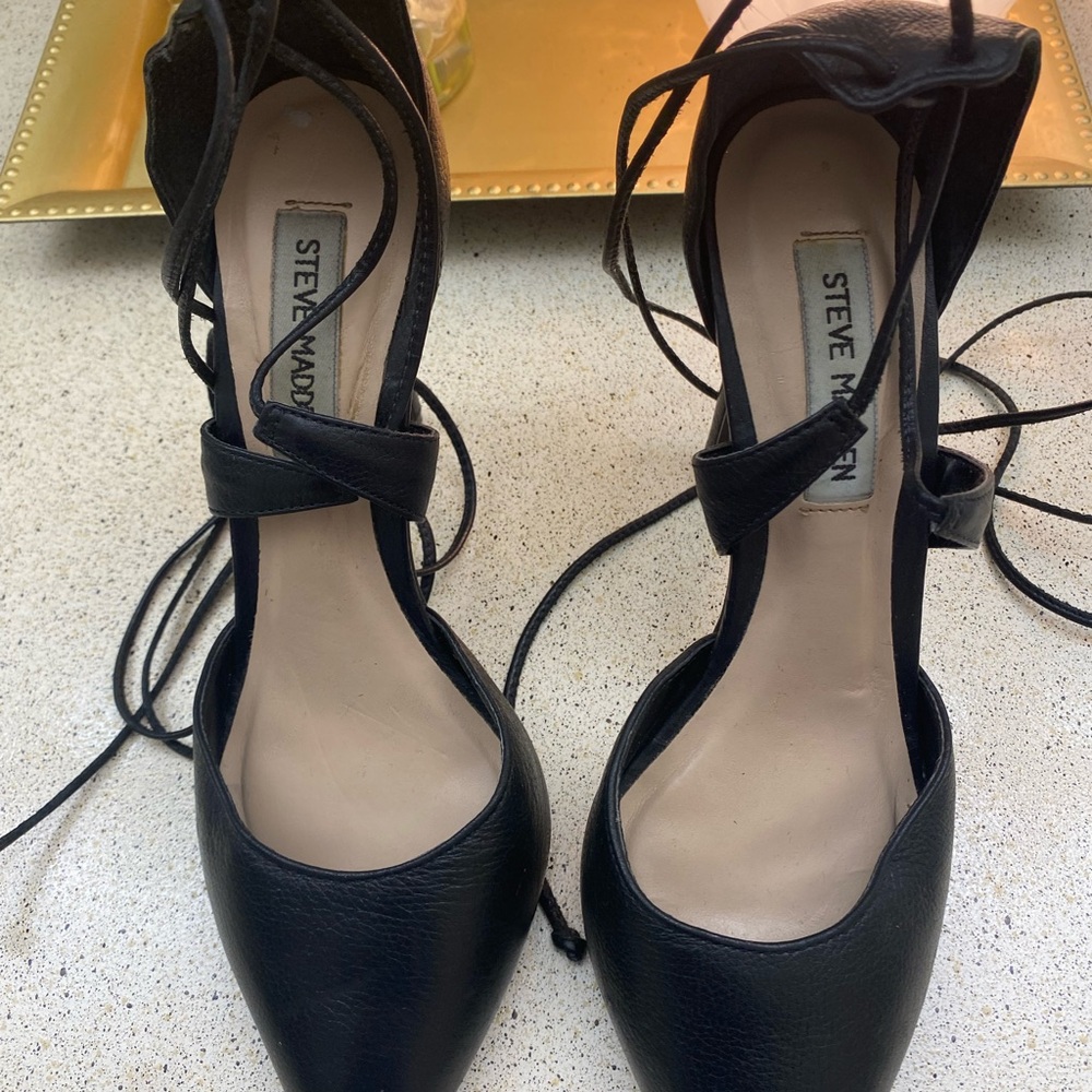 Steve Madden Leather Black Lace-Up Heels
